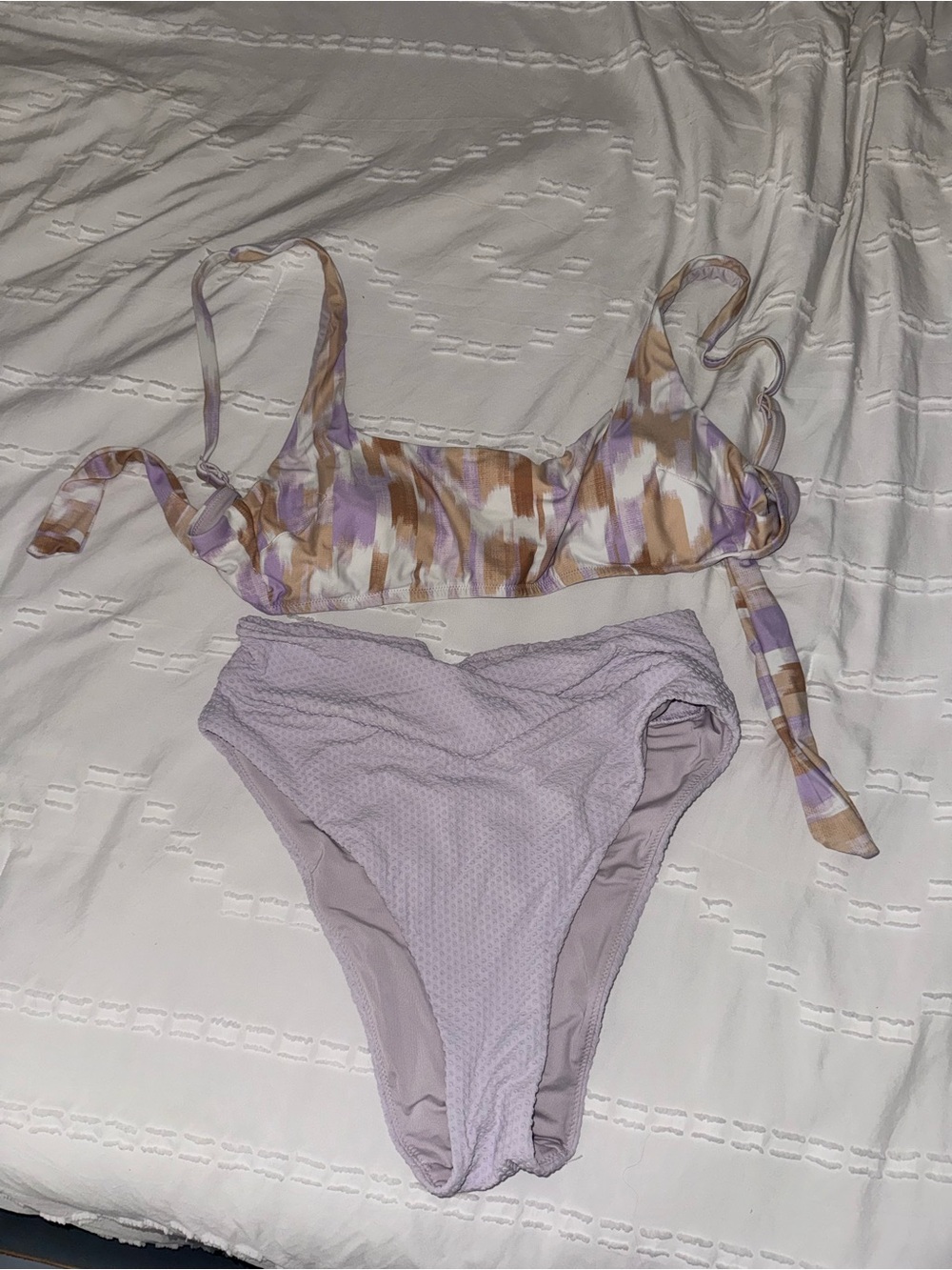 aerie Lilac Textured High-Waist Bikini Bottoms with purple top